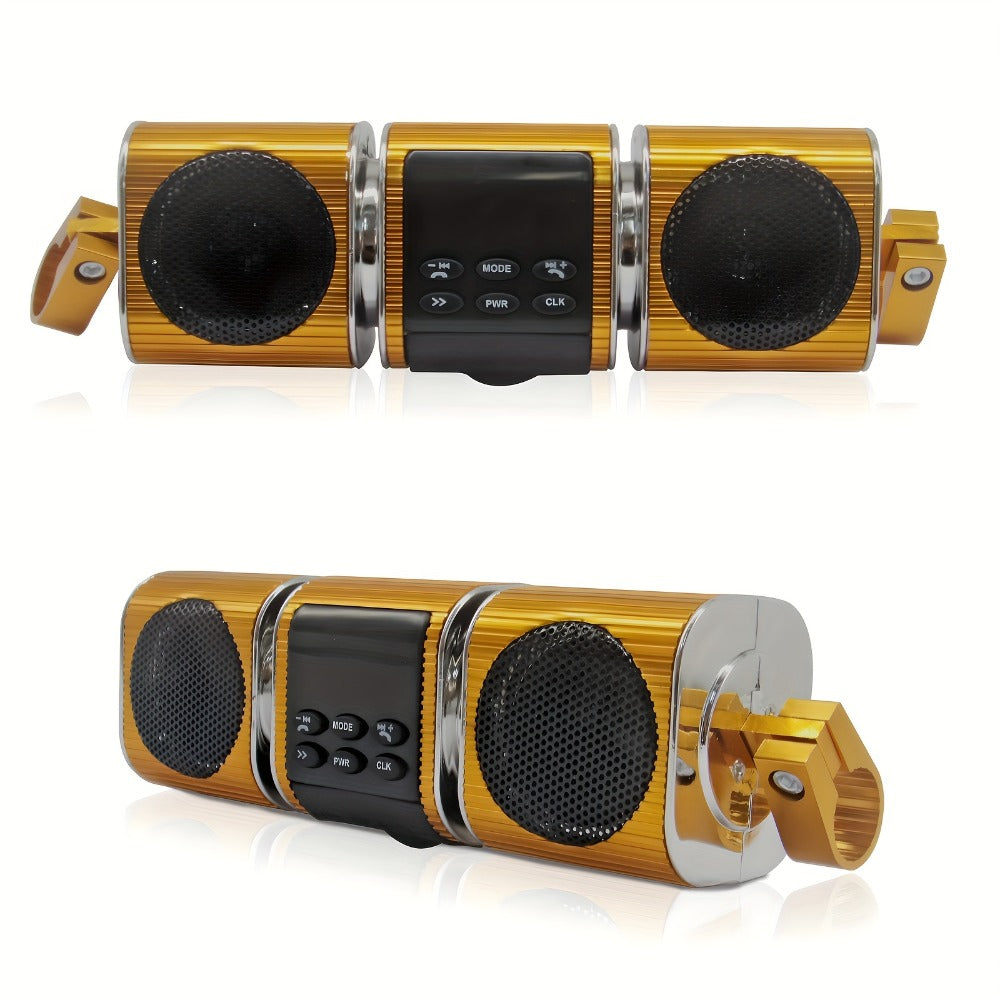 Motorcycle Bluetooth Speaker Sound Bar with Built-in Amplifier – IPX5 Waterproof, FM Radio, USB & AUX Input, 12V Metal MP3 Player for Handlebar, ATV, Scooter & Off-Road Bike