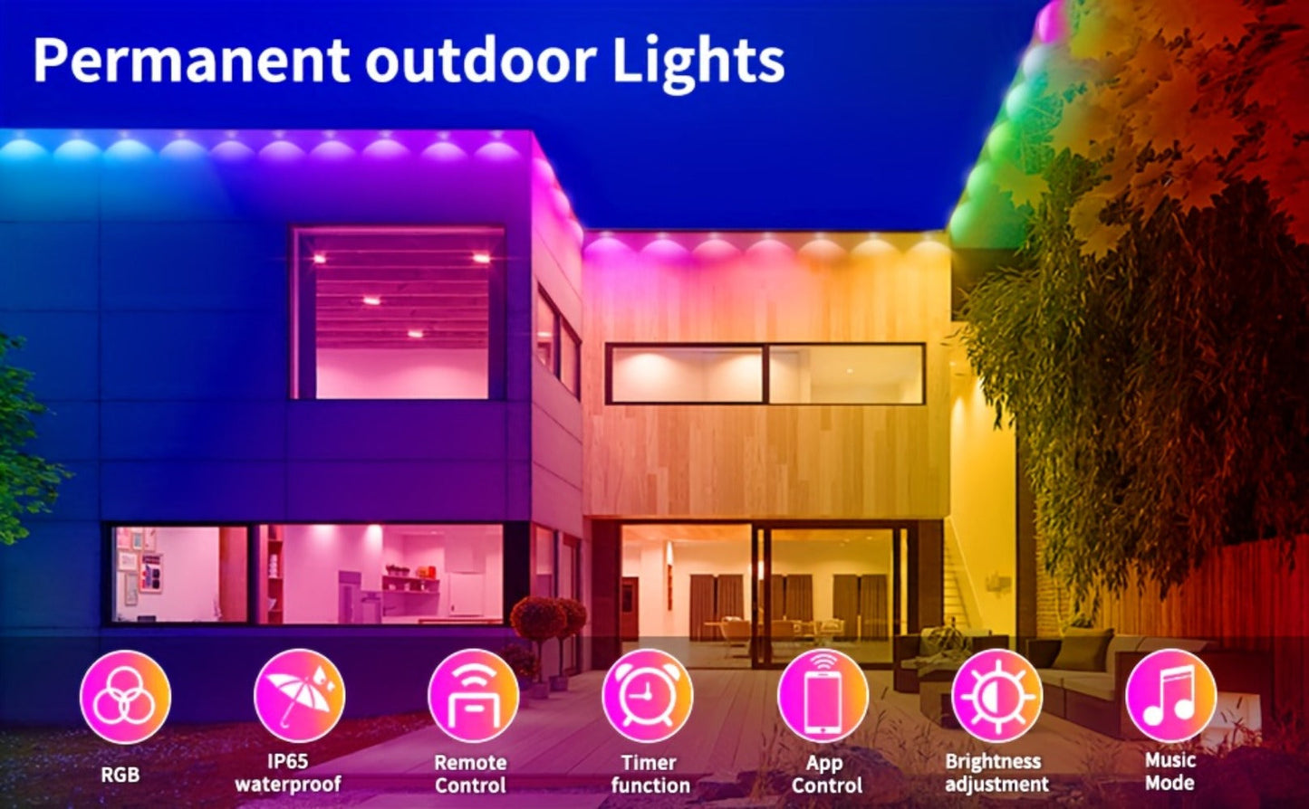 Permanent Outdoor Lights RGB Eave Light IP67 Waterproof | DIY Scene Mode Music Sync Color Changing | Outdoor Decoration Garden Party Holiday Lighting 50FT 100FT 200FT 300FT 400FT