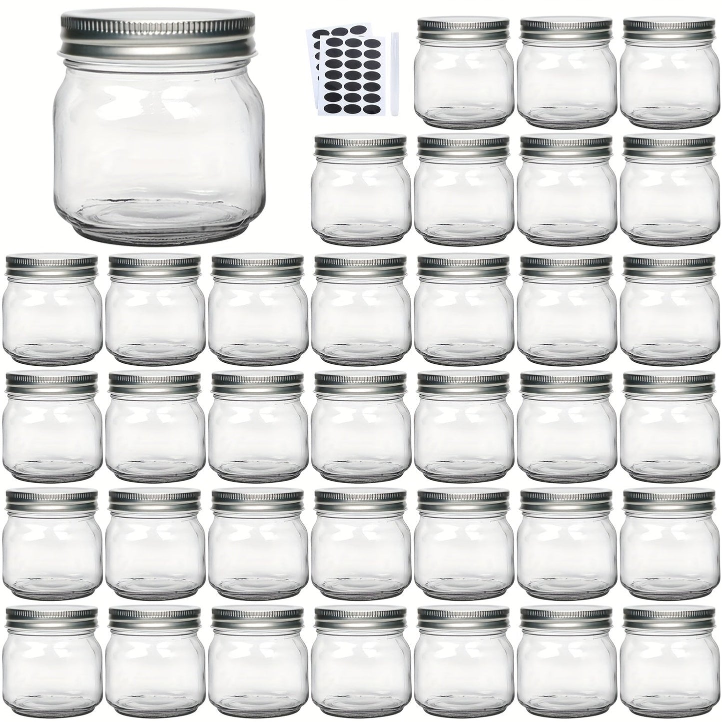 8 oz Glass Mason-Style Storage Jar Multipacks with 9, 18, 27 or 36 Jars and Four Lid Configurations