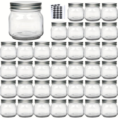 8 oz Glass Mason-Style Storage Jar Multipacks with 9, 18, 27 or 36 Jars and Four Lid Configurations