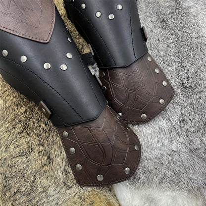 Costume Accessories 2-Piece Embossed Faux Leather Arm Guards with Buckle Straps in Black for Themed Events