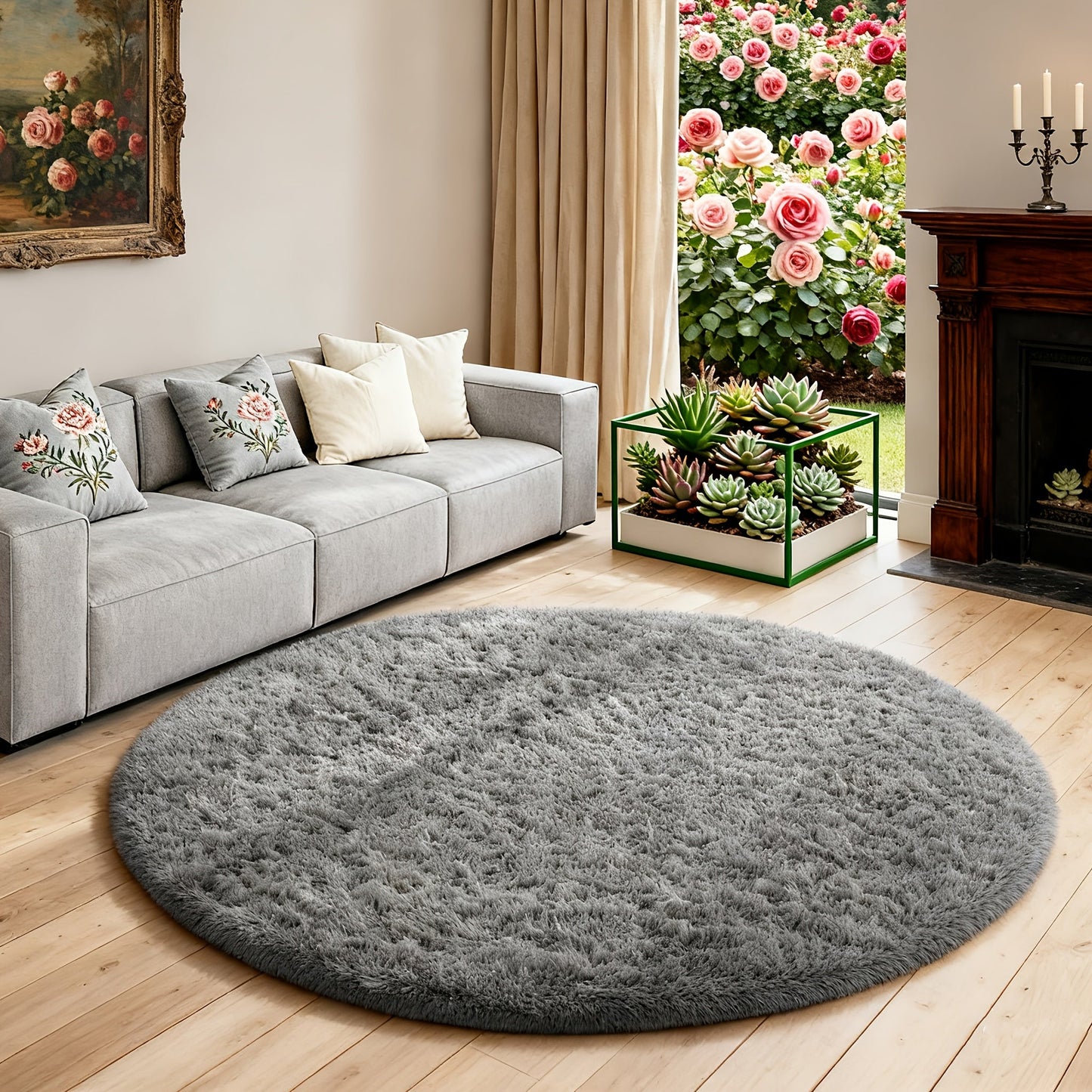 Round Shaggy Area Rug in Seven Solid or Tie-Dye Colors with 4 x 4-Foot to 8 x 8-Foot Sizes