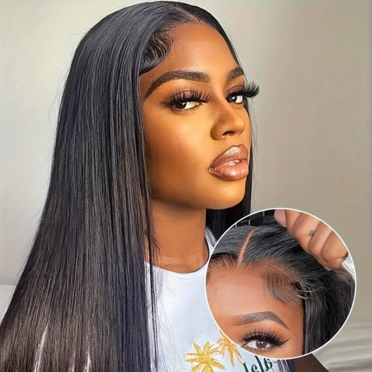 Wear and Go Wig Human Hair 4x4 HD Lace Closure Glueless 200% Density 16-36 Inch | Pre-Plucked Pre-Cut Lace Straight Natural Black Ready to Wear Women