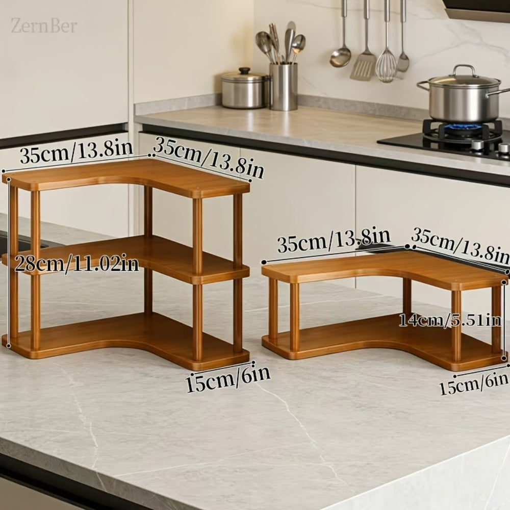 Corner Shelf Kitchen Organizer 3-Tier Brown Triangular Countertop Rack for Coffee Station Accessories