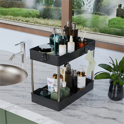 Three-Pack Under-Sink Storage Organizer Set with Two-Tier Racks in Graduated Sizes and Black or White Finish
