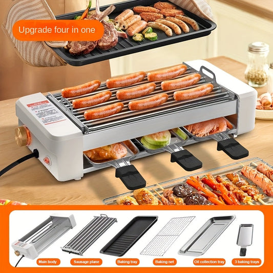 Sausage Grill 4-in-1 Multifunctional Electric Hot Dog Roller – Non-Stick Countertop Cooker with Adjustable Temperature, Detachable Panel, Silicone Oil Brush & Grill Holder – Easy Clean, Kitchen & Dorm Use