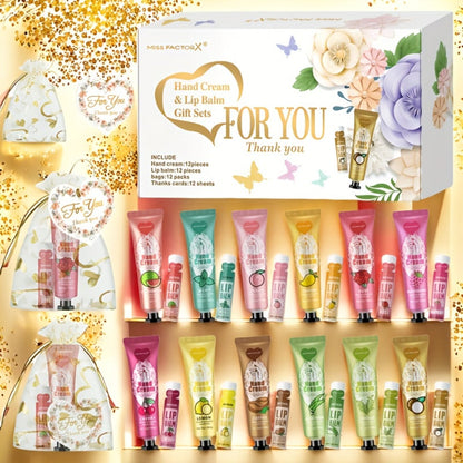 Shea Butter-Labeled Hand Cream and Lip Balm Gift Set with Vitamin E-Labeled Skin Care Formula