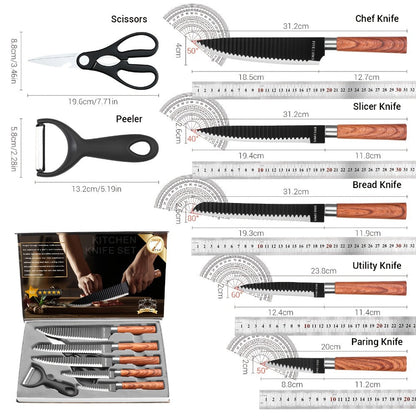 Hand Forged Chef Knife Set with Knife Rack Butcher Knife Bone Cutter Meat Cleaver Vegetable Chopper Kitchen Knife Set for Cooking Camping BBQ Outdoor Hunting Holiday Gift