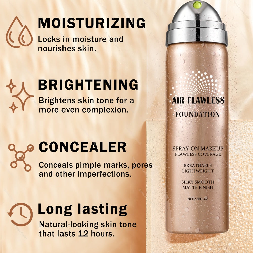 Full Coverage Liquid Foundation Airspray Kit Buildable Formula 6 Shades - Natural Beige Nude Porcelain Tan Medium Natural Satin Finish