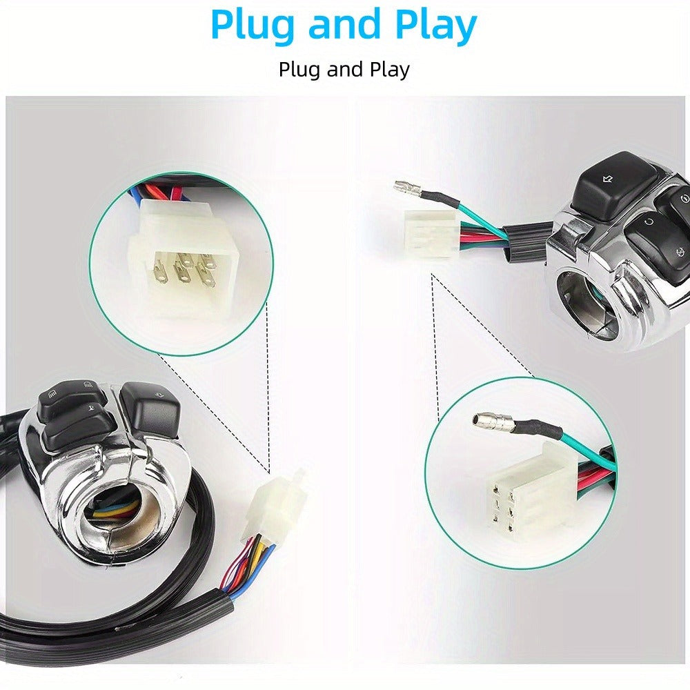 Harley Davidson Handlebar Control Switches with Wiring Harness, Chrome 1-Inch Left & Right Switch Kit for Sportster Softail Dyna V-ROD 1996-2012, High/Low Beam Horn Turn Signal Kill Switch Ignition Start