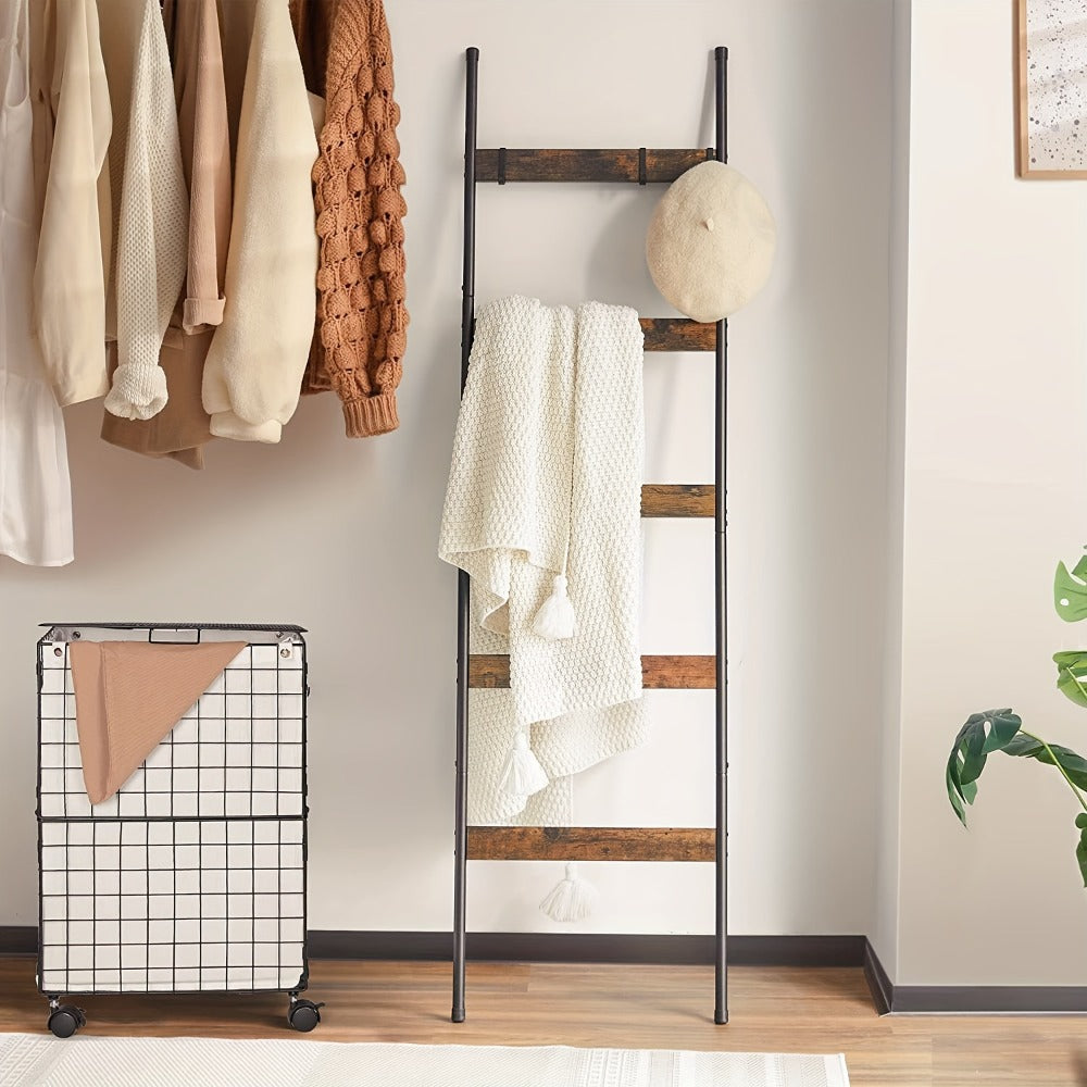 Five-Tier Brown Blanket Ladder with Ten Removable Hooks in One- or Two-Piece Checkout Options