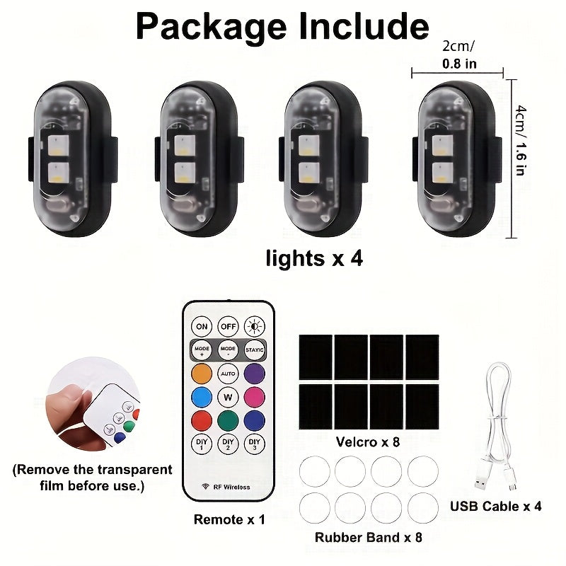 Wireless LED Strip Lights for Car – Magnetic Vibration Sensor, 8 Colors, Remote Control, USB Rechargeable, IP65 Waterproof Warning Light for Car Interior, Truck, Motorcycle & Bicycle