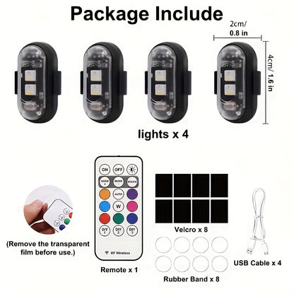 Wireless LED Strip Lights for Car – Magnetic Vibration Sensor, 8 Colors, Remote Control, USB Rechargeable, IP65 Waterproof Warning Light for Car Interior, Truck, Motorcycle & Bicycle