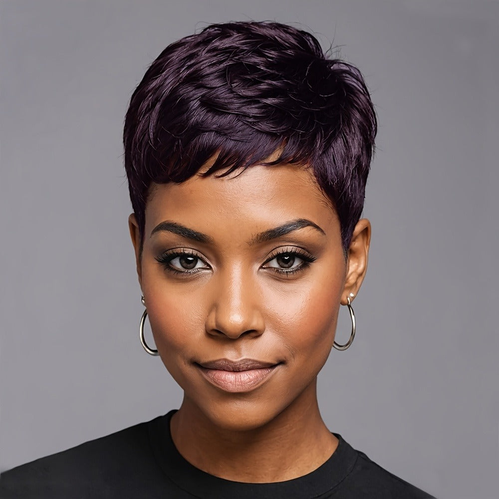 Pixie Cut Wig with Bangs Short Synthetic Body Wave 4 Inch Multi-Color Women Wig for Daily Wear Halloween Christmas Party Music Festival Modern Style