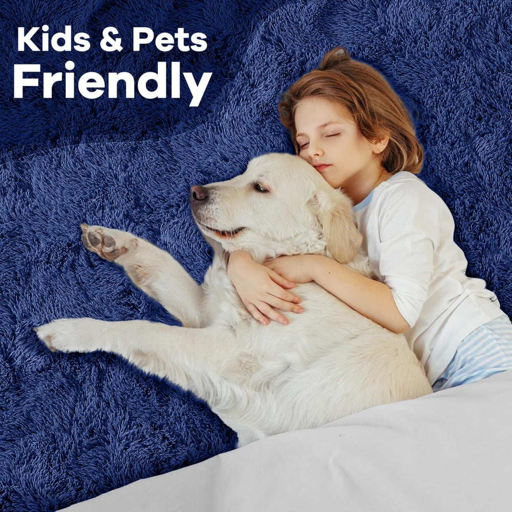 Area Rug, 4x6 Foot Shaggy Faux-Fur Indoor Carpet in Five Solid Colors with Machine-Wash Care