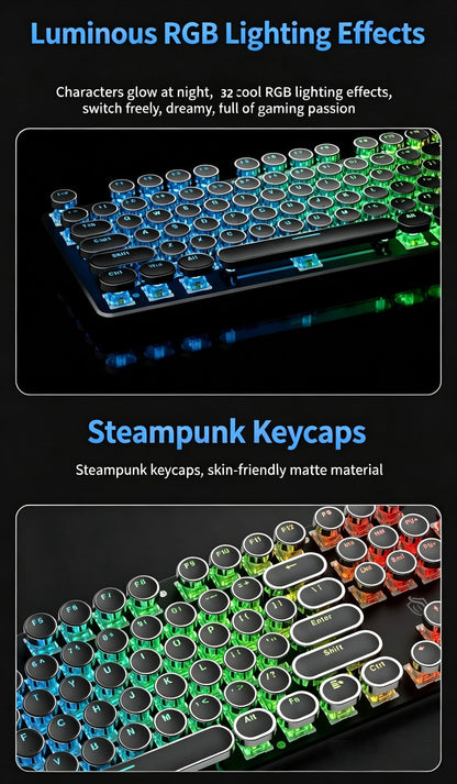 Mechanical Keyboard with Retro Round Keycaps, Green Switches, RGB Backlighting and Multifunction Control Knob