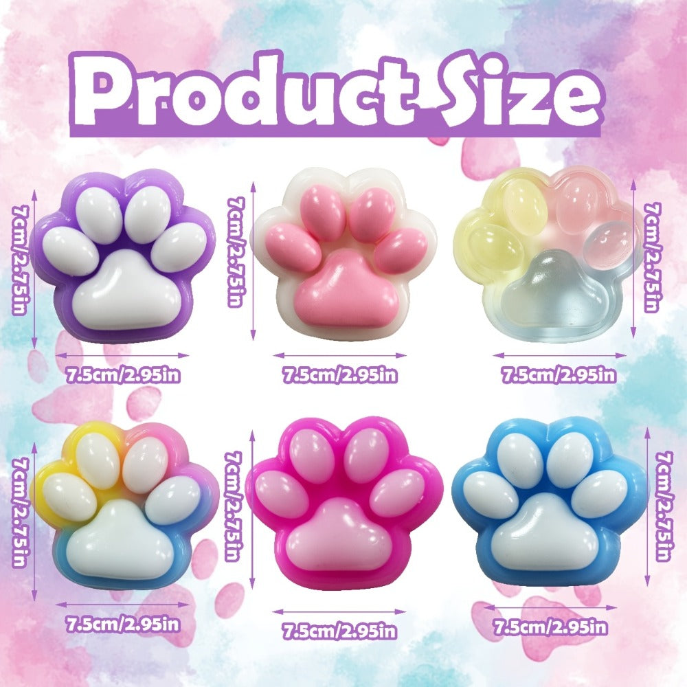 Six-Piece Cat Paw Squishy Toy Set, Approximately 2.95 Inches Each with Soft Sticky Handheld Texture