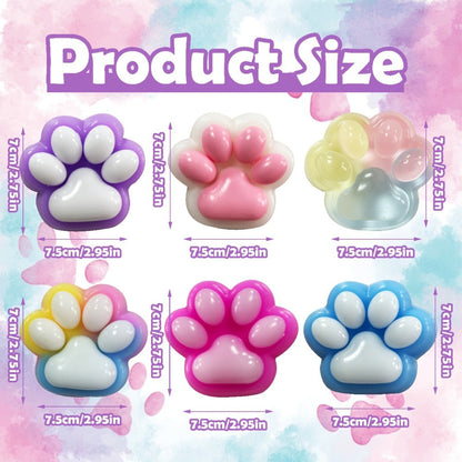 Six-Piece Cat Paw Squishy Toy Set, Approximately 2.95 Inches Each with Soft Sticky Handheld Texture