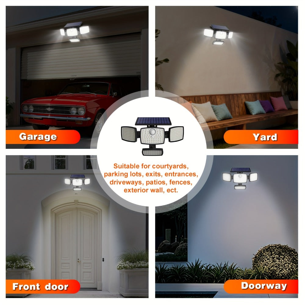 Solar Outdoor Motion Sensor Light 4-Head 3000LM, 270° Wide Angle, 3 Modes, Remote Control for Garden, Pathway and Patio Lighting
