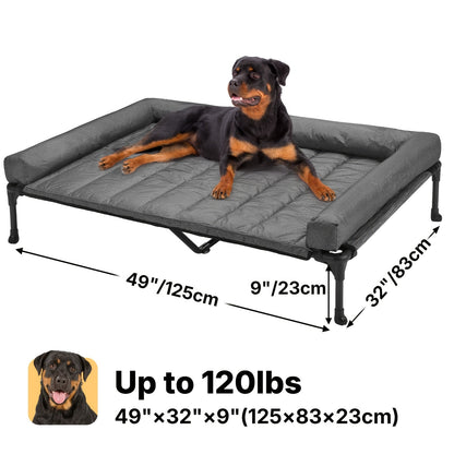 Elevated Dog Bed with Teslin Mesh Cot, Powder-Coated Steel Frame and Removable Bolster Top in Four Sizes