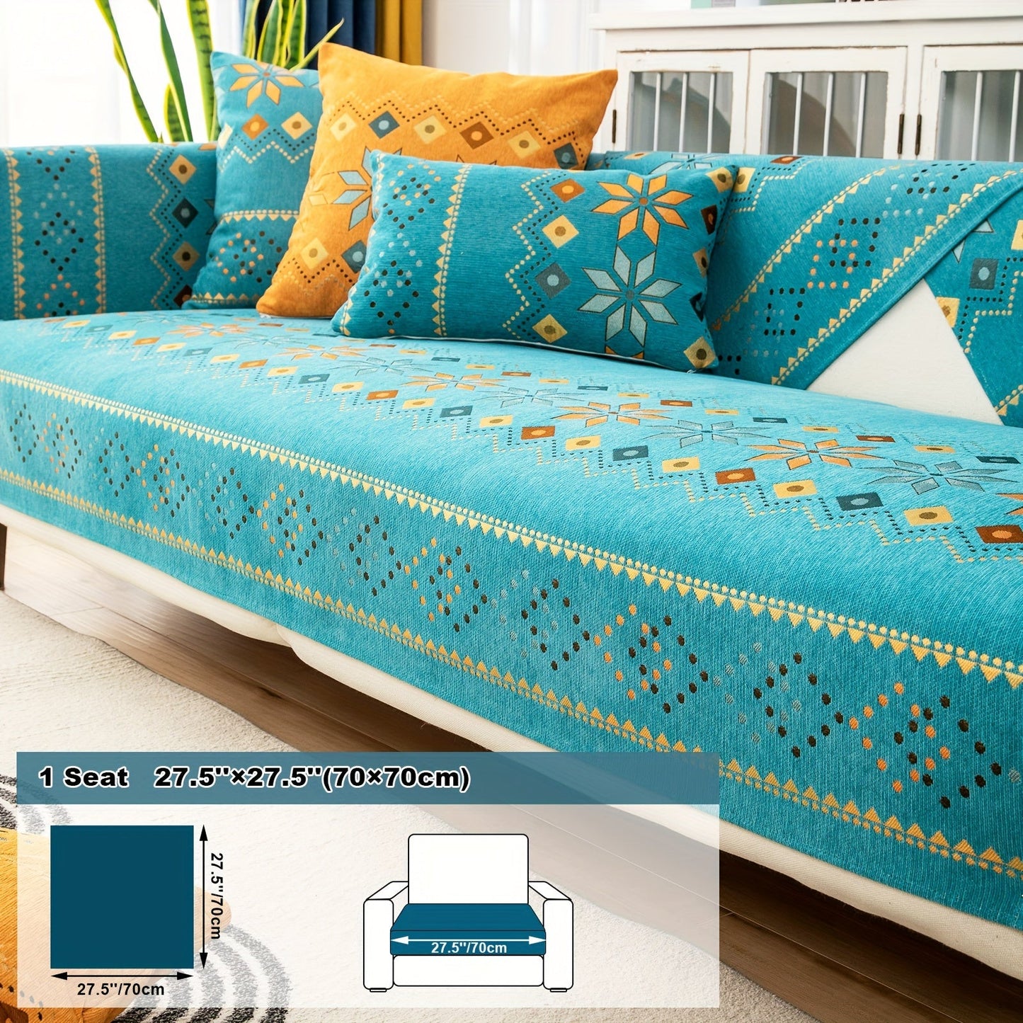Sofa Cover Bohemian Geometric Panels for 1 to 4 Seats, Armrest or Backrest in Five Color Options