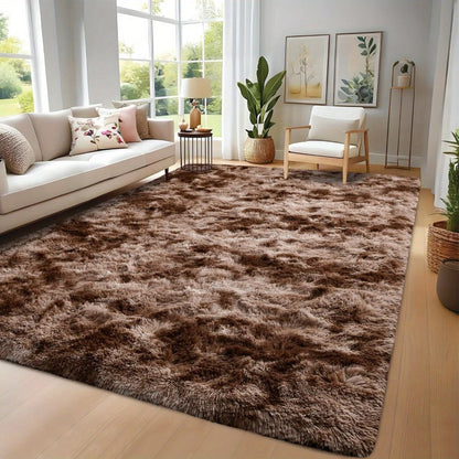 Area Rug Tie-Dye Shaggy Plush Design with Six Colors and Four Washable Sizes for Bedroom or Dorm