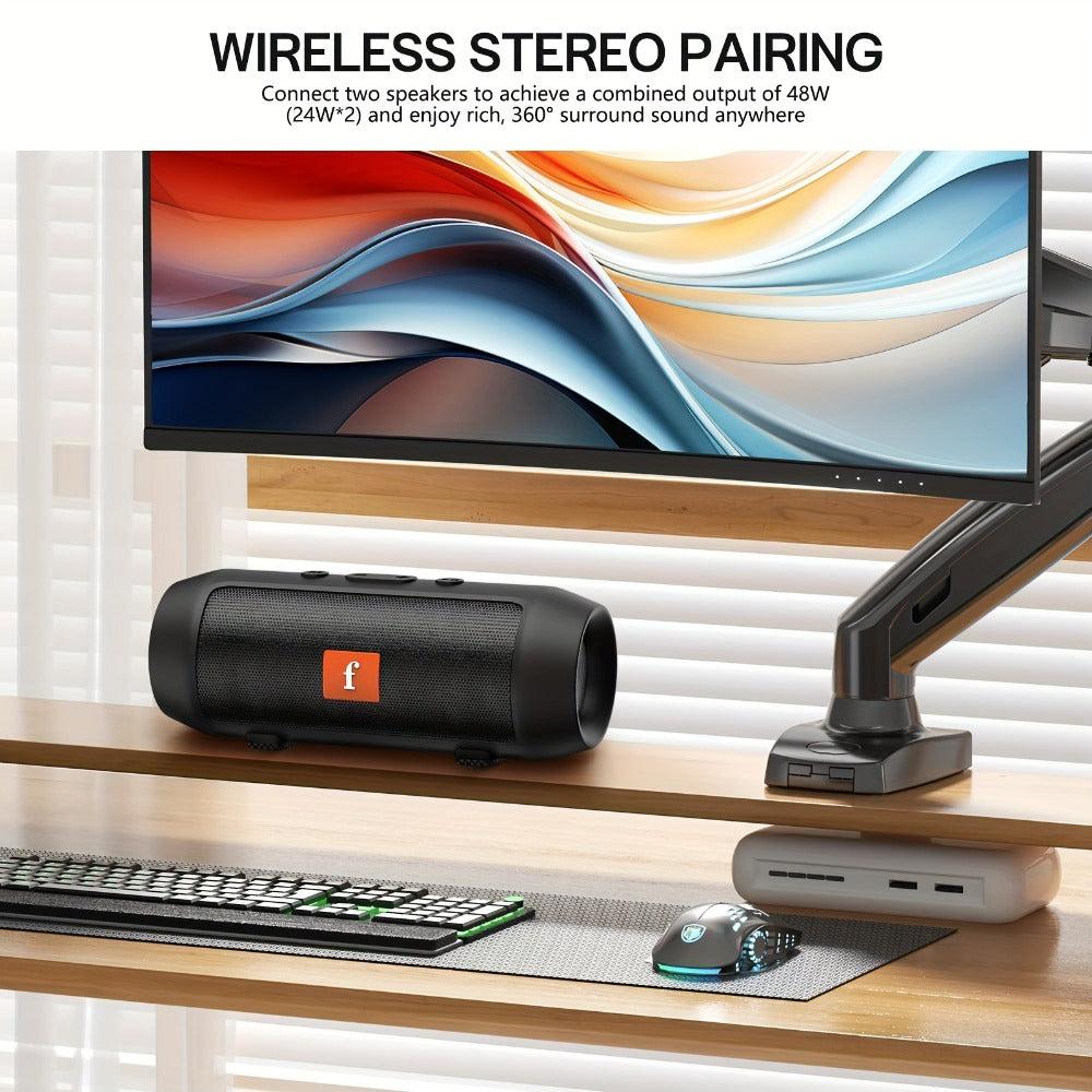 Bluetooth Speaker Cylindrical TWS Stereo-Pairing Model with USB Charging and Red or Black Color Options