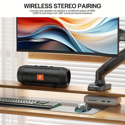 Bluetooth Speaker Cylindrical TWS Stereo-Pairing Model with USB Charging and Red or Black Color Options