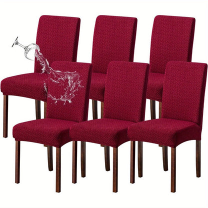 Textured Stretch Dining Chair Covers in Beige, Gray, Chocolate, Black, Khaki or Burgundy, Four- or Six-Piece Sets