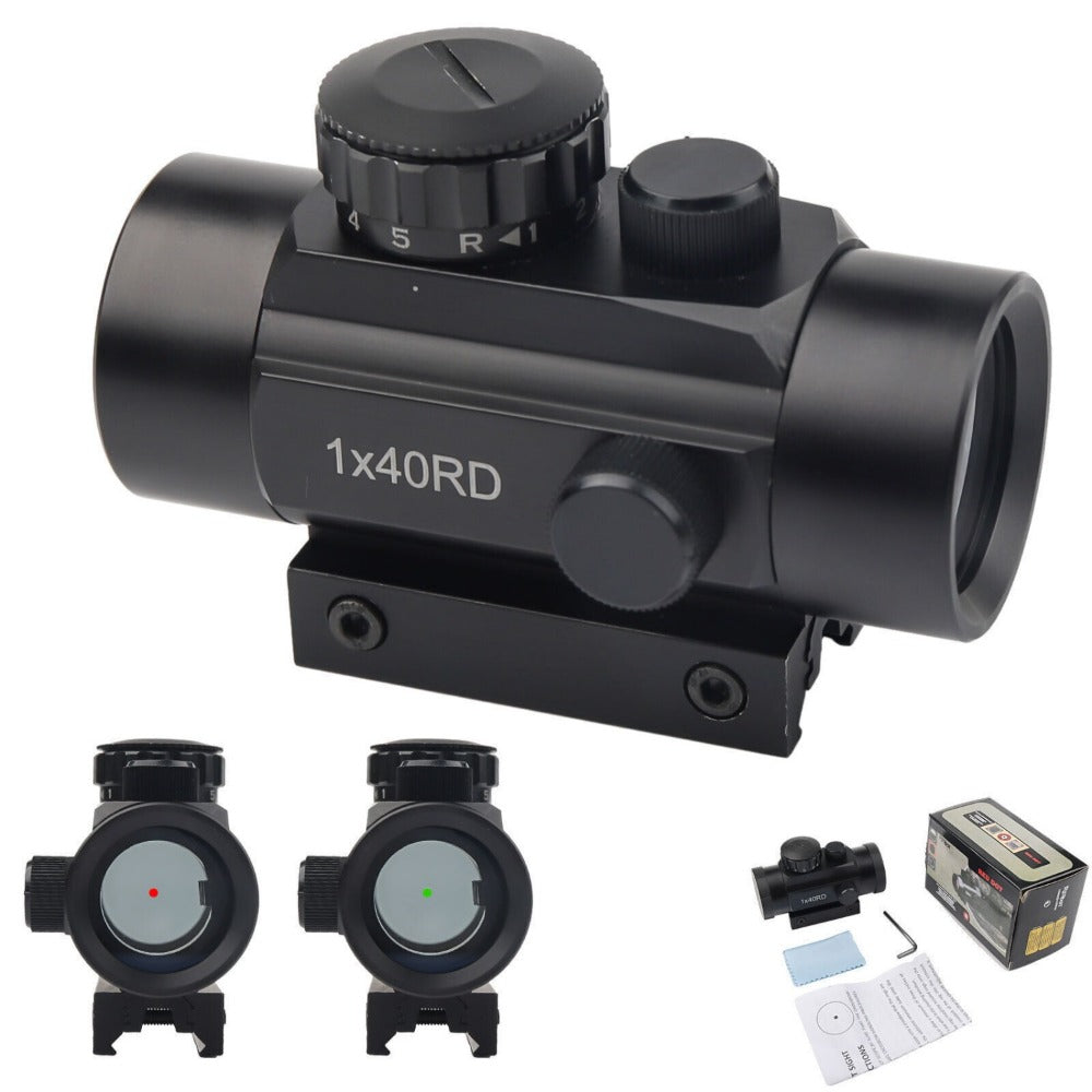 Red Green Dot Sight Scope 1x40 with Picatinny Rail Mount | 2 Reticle Types, Adjustable Brightness for Rifles, Shotguns, Airsoft & Tactical Shooting