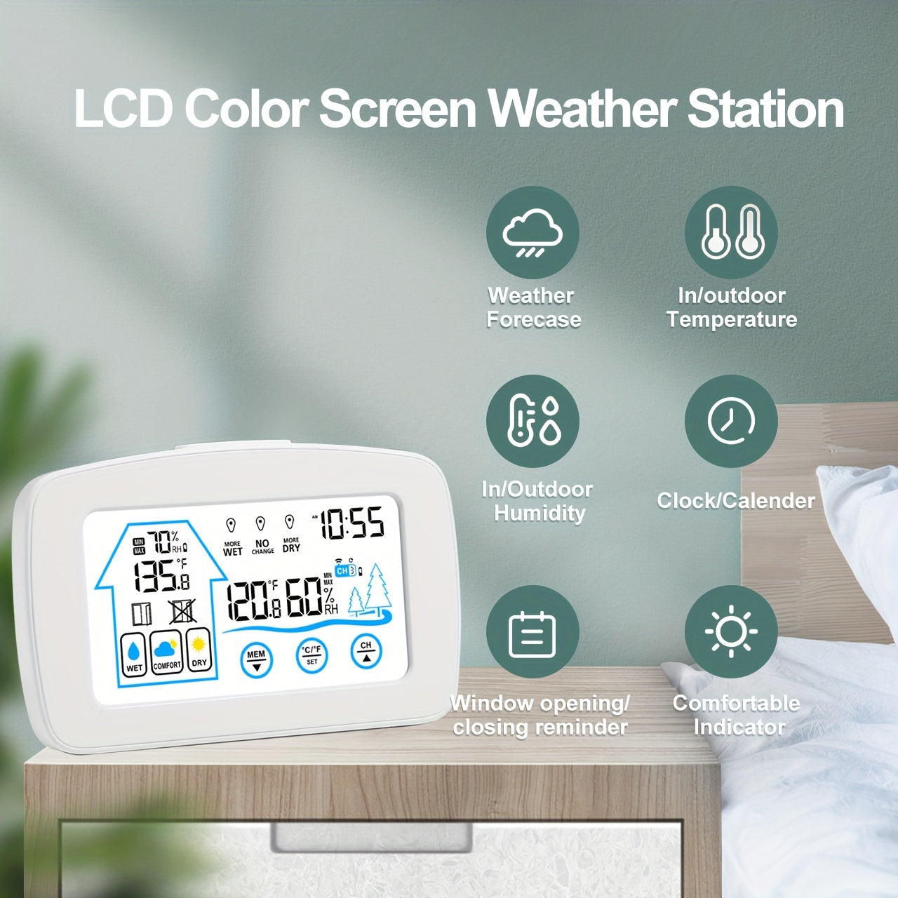 Digital Weather Station | Touch Screen Clock Thermometer Hygrometer