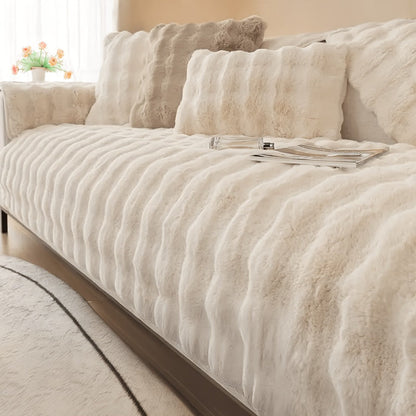 Sofa Cover Bubble Faux Rabbit Fur Panels with Silicone Non-Slip Backing for Seat, Armrest or Backrest