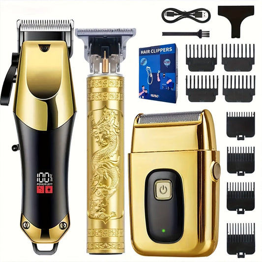 Cordless Hair Clipper Set for Men & Women — Professional Wireless Barber Clippers with T-Blade Trimmer, LED Screen, Adjustable Taper Lever, Rechargeable USB, Steel Blades, Home & Travel Grooming Kit