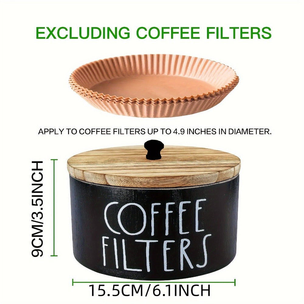 Coffee Filter Holder Kitchen Organizer with Wooden Lid, Countertop Canister in Black or White