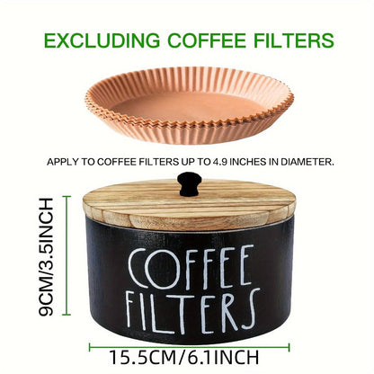 Coffee Filter Holder Kitchen Organizer with Wooden Lid, Countertop Canister in Black or White