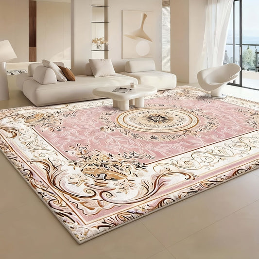 Area Rug 852 GSM Velvet Floral Check Design with Low Pile and Five Machine-Washable Room Sizes
