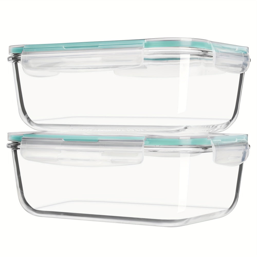 Large Glass Food Storage Containers with Lids 2 Pack – 63oz Borosilicate Glass Meal Prep Containers, Airtight Snap Lids, Oven Microwave Freezer Dishwasher Safe, Leak-Proof Baking Dish Set