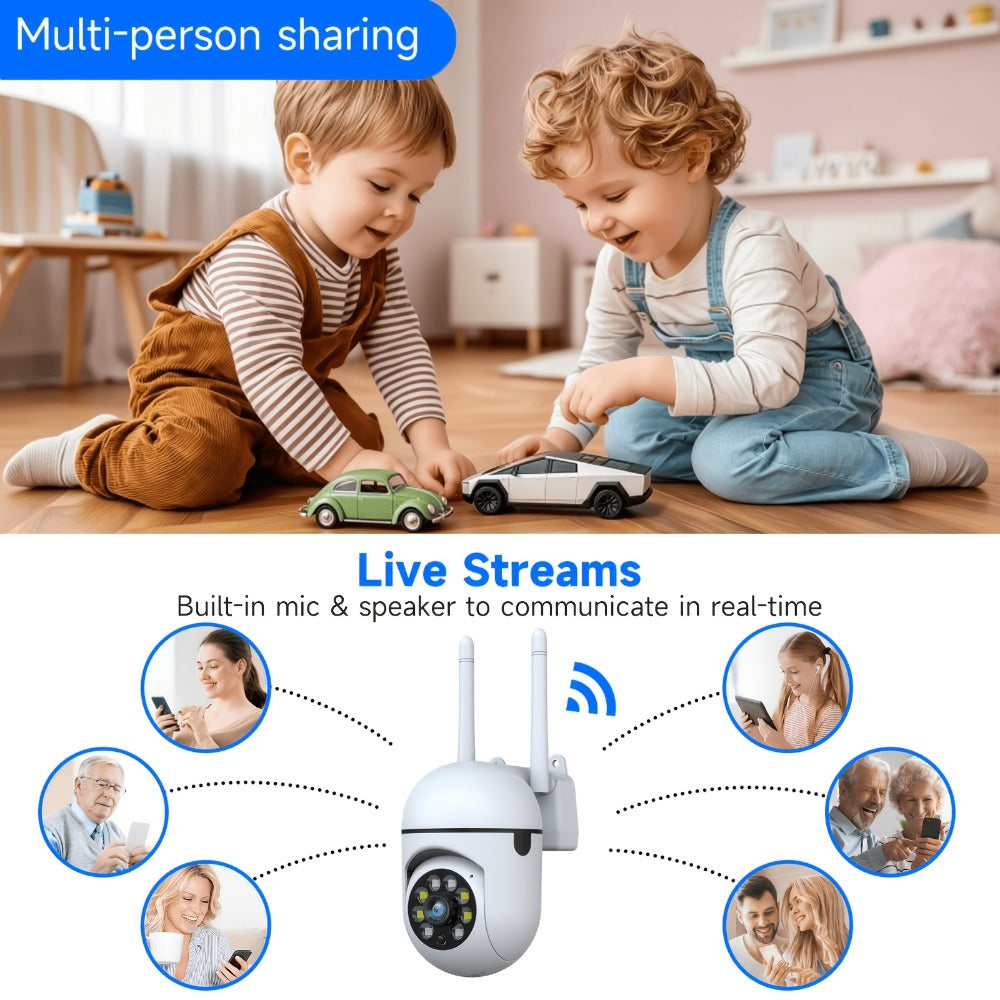 Indoor Security Camera 2-Pack with 355° Pan-Tilt, Night Vision, Two-Way Audio and Connection Options