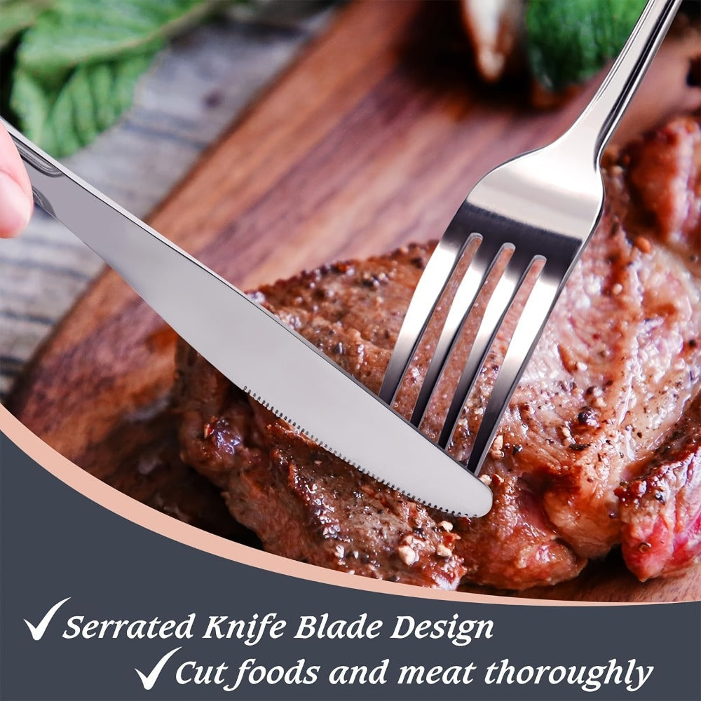 Stainless Steel Flatware Cutlery Set – Mirror Polished, Dishwasher Safe, Silver & Black Options, Service for 4 / 8 / 12 – Kitchen Utensil Set for Home, Restaurant & Wedding Gift