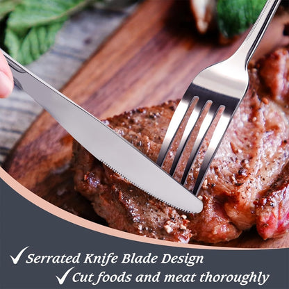 Stainless Steel Flatware Cutlery Set – Mirror Polished, Dishwasher Safe, Silver & Black Options, Service for 4 / 8 / 12 – Kitchen Utensil Set for Home, Restaurant & Wedding Gift
