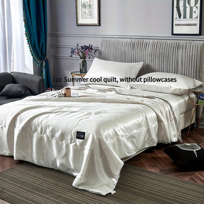 Satin-Look Summer Quilt in White, Silvery Grey, Pink or Lake Blue with Twin and Full Sizes