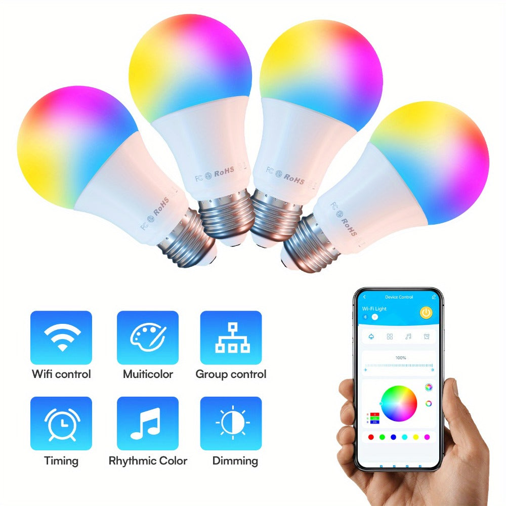 A19 E26 Wi-Fi Smart Light Bulbs with RGB Color and White Modes in Two-, Four- or Six-Bulb Packs