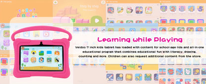 Kids Tablet Veidoo 7 Inch with 1GB or 2GB RAM, 16GB or 32GB Built-In Storage and Handled Silicone Case
