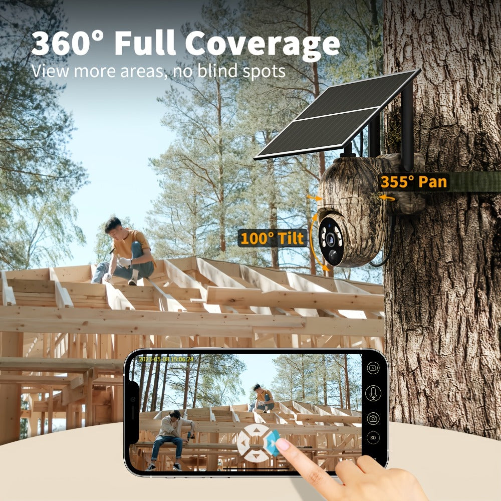 4G LTE Solar Trail Camera No WiFi Needed, Outdoor Security Camera 4K Night Vision, 360° Pan Tilt Live View