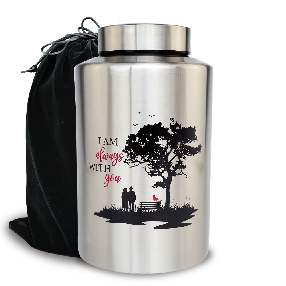 Cremation Urns for Human Ashes Large – Stainless Steel Memorial Urn Holds 220 lbs, Decorative Butterfly Cardinal Fairy Design, Screw Lid & Seal Ring, Velvet Pouch Included, Adult Funeral Keepsake Urn