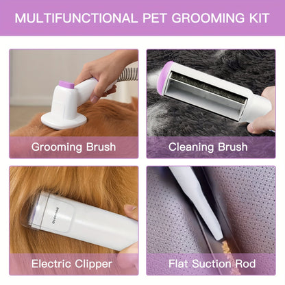 Pet Grooming Vacuum Kit with 2.5L Collection Cup, Electric Clipper, Hose and Four Pictured Tool Attachments