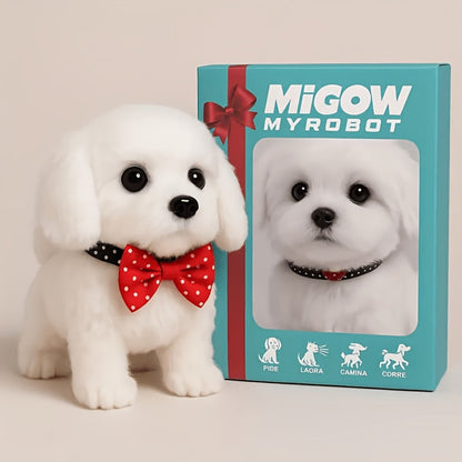 Walking Barking Robot Dog Toy for Adults Teens – Soft Plush Biomimetic Puppy with Expressive Eyes, One-Button Control, Gift Box Option | Desk & Home Companion | Brown White Red