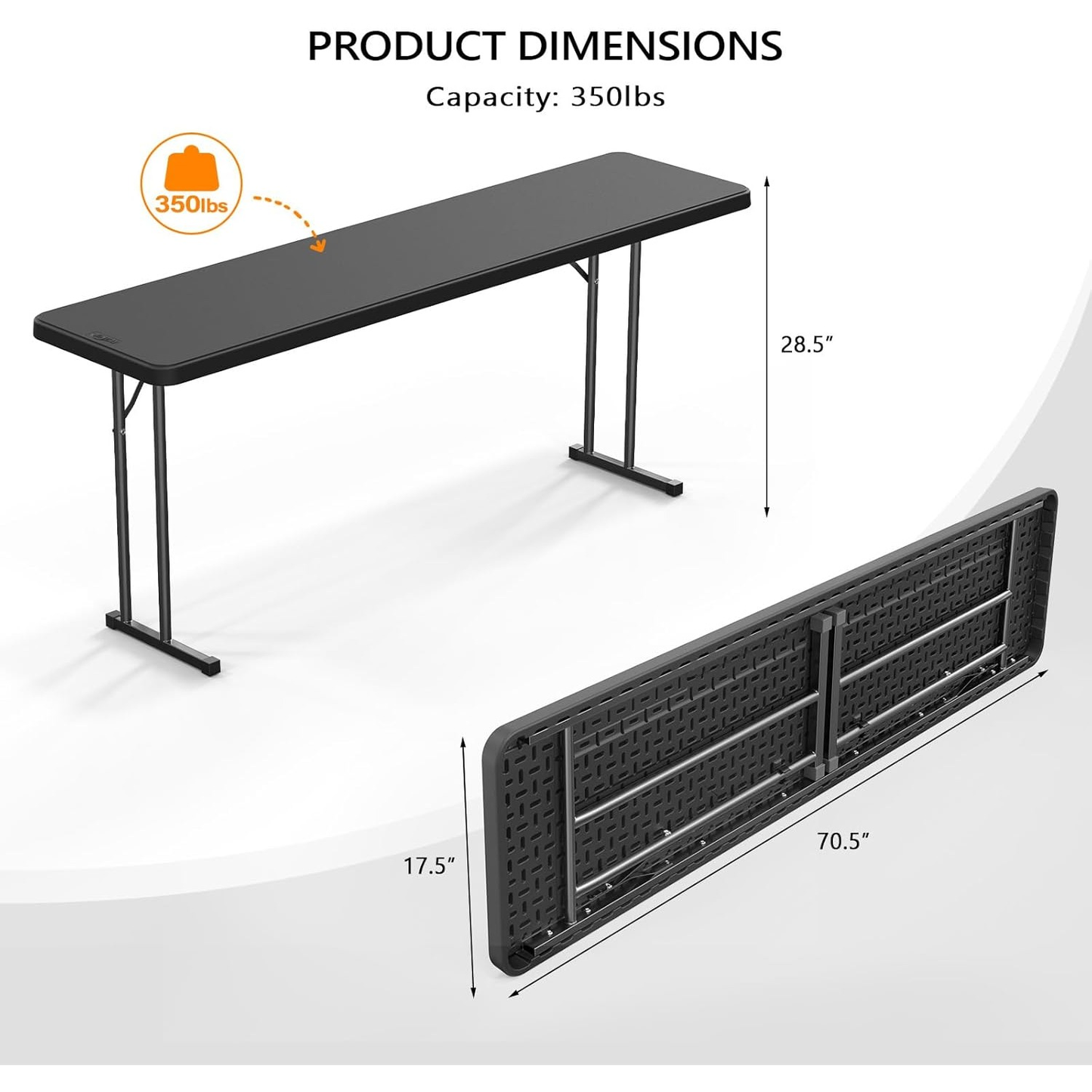 Narrow White 6-Foot Portable Folding Table with Rectangular Top and Folding Gray Leg Frame