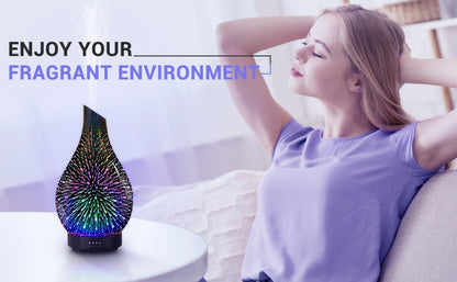120ml Glass Essential Oil Diffuser with Teardrop Body, Four Timer Labels, Seven-Color Light and Oil Bundle