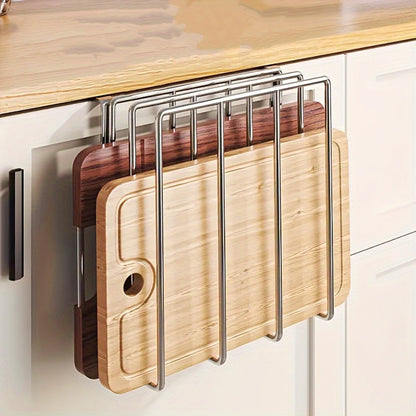 Cutting Board Hook Rack Kitchen Organizer Carbon Steel Cabinet-Door or Wall-Mount Storage in Black